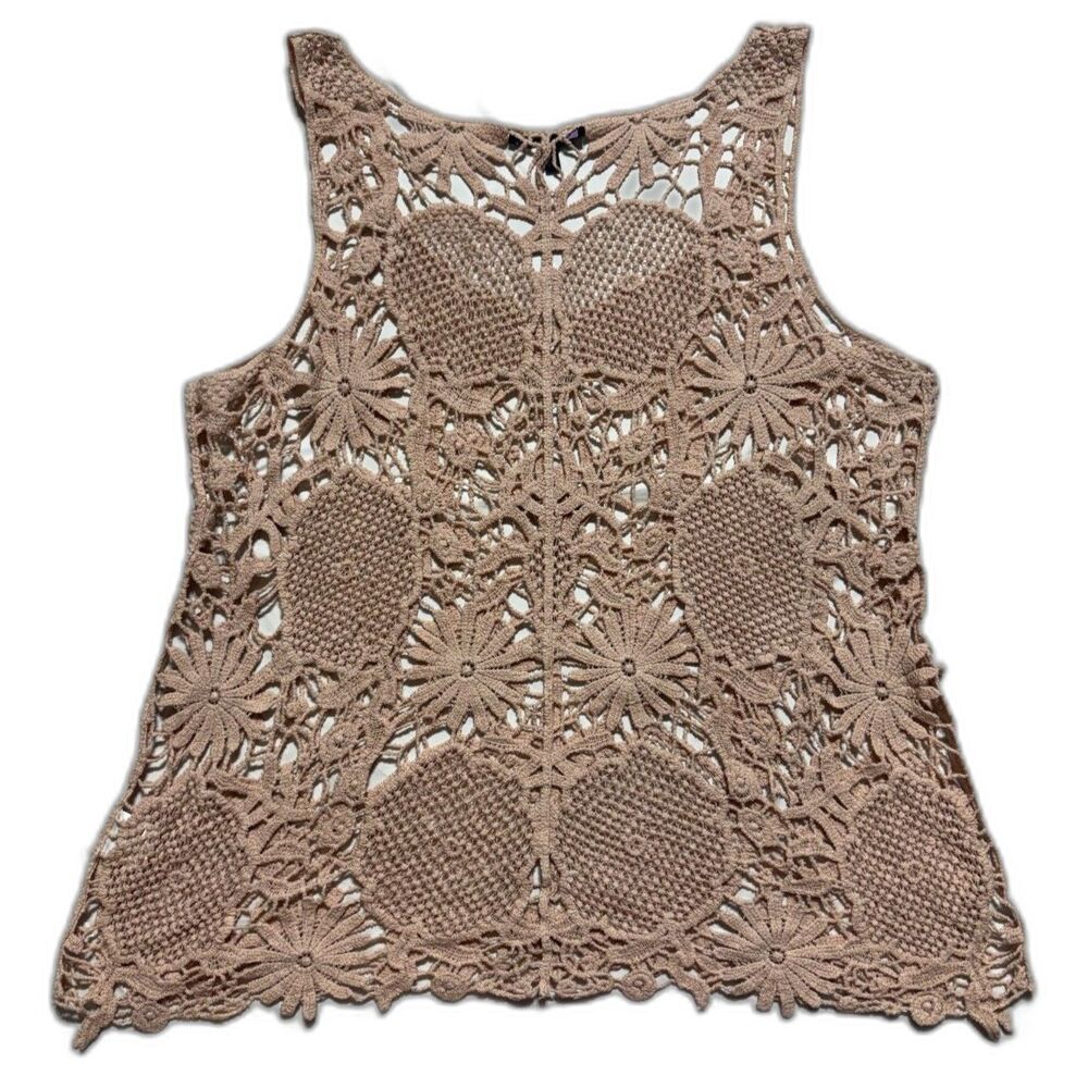 Olivia Sky Cotton Crochet Tank Top Boho Open Knit Floral Medallion Size XL - Picture 2 of 14